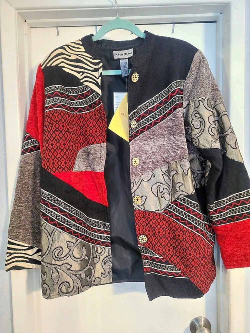 Vintage Indigo Moon Geometric Jacket in Black & Red Size Medium NWT